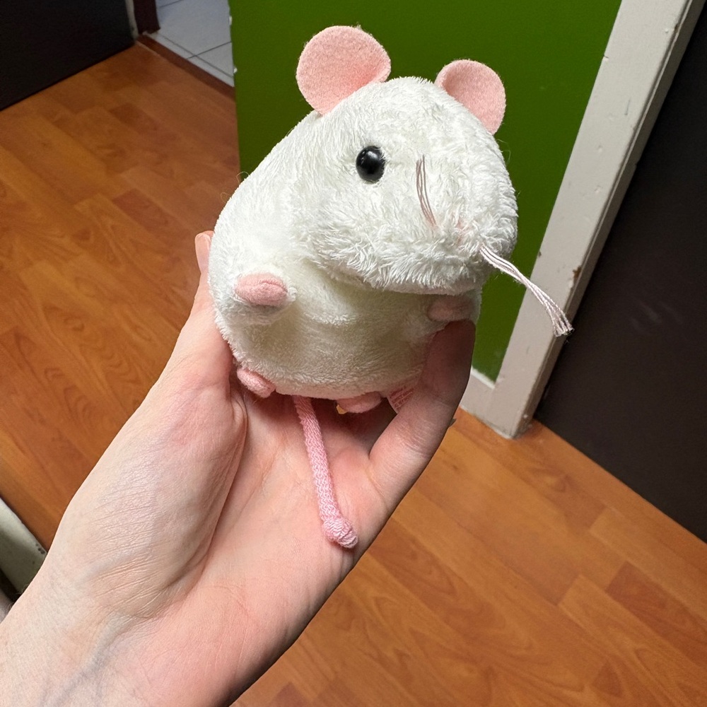 Ty Tiny the White Mouse Beanie Baby - ultra rare. Pink and white cute